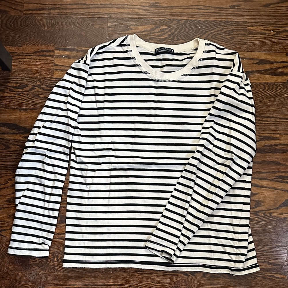 Zara Cream and Black Striped Top